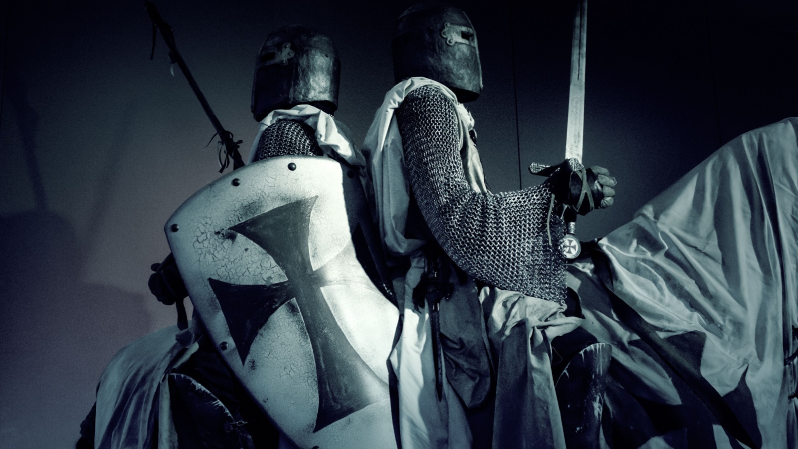 Knights Templar with armor on horse, history and war