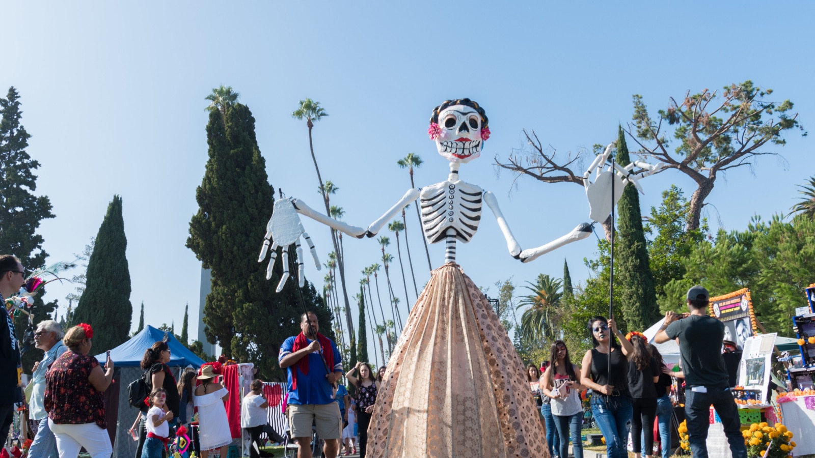 Los Angeles, USA - October 28, 2017: Skeleton sculpture during 18th Annual Dia de los Muertos, Day of the Dead, at the Hollywood Forever Cemetery.