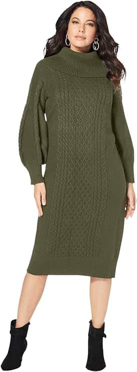 Roaman's Women's Plus Size Turtleneck Sweater Dress