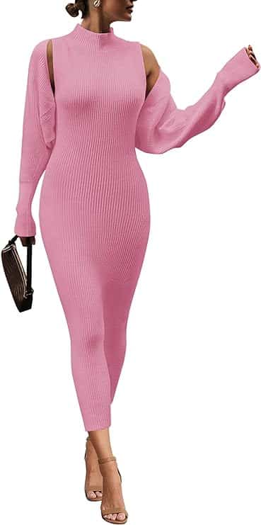 PRETTYGARDEN Womens Fall 2 Piece Outfits Bodycon Maxi Tank Pullover Sweater Dress And Long Sleeve Cropped Cardigan Knit Sets