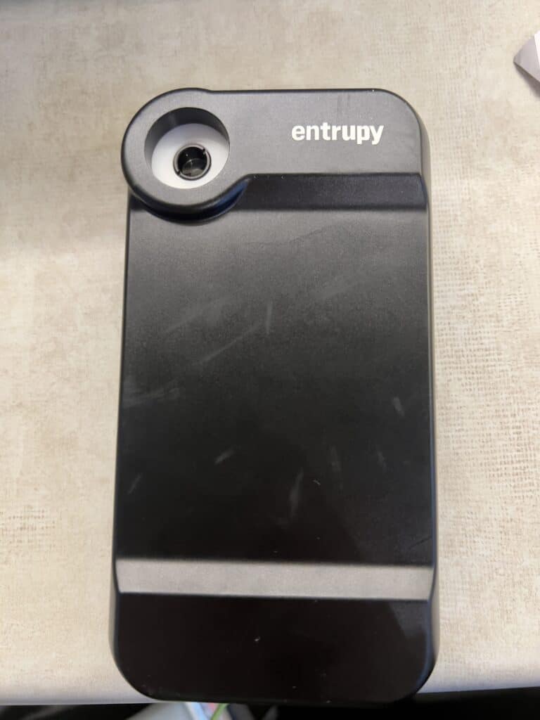 The back of the Entrupy device with magnifying camera