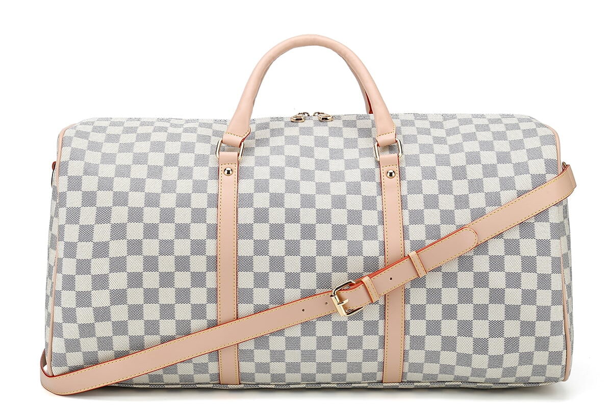 MK Gdledy Checkered Travel PU Leather Oversized Weekender Duffel Bag Overnight Handbag Gym Bag for Large