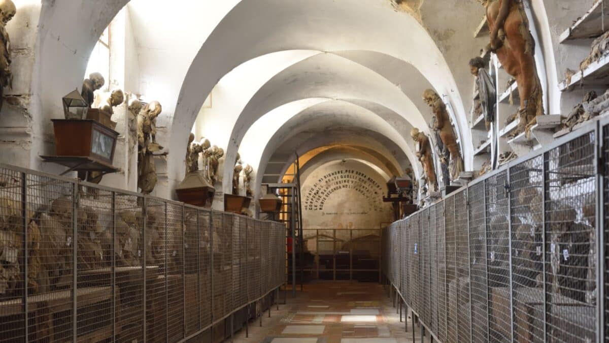 Mummified remains in the catacombs of the Capuchin monastery in Palermo, Sicily.