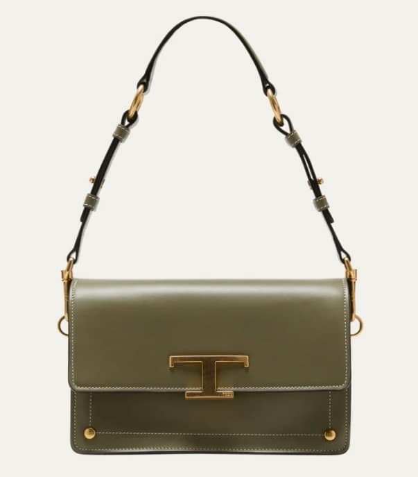 todds green purse with T logo