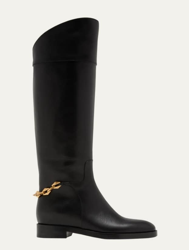 JIMMY CHOO
Nell Leather Chain Tall Riding Boots
