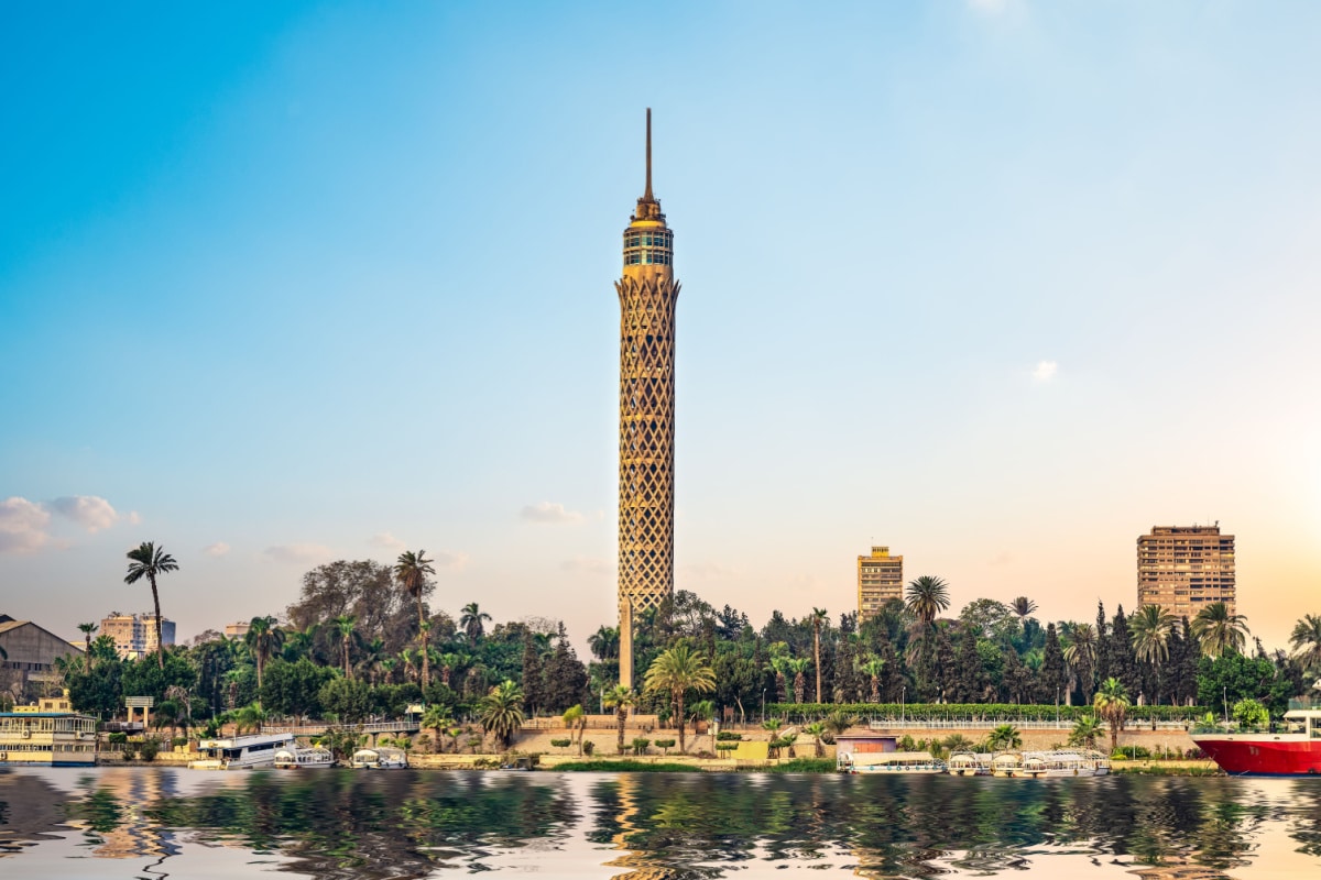 Famous egyptian TV Tower in Cairo at sunset