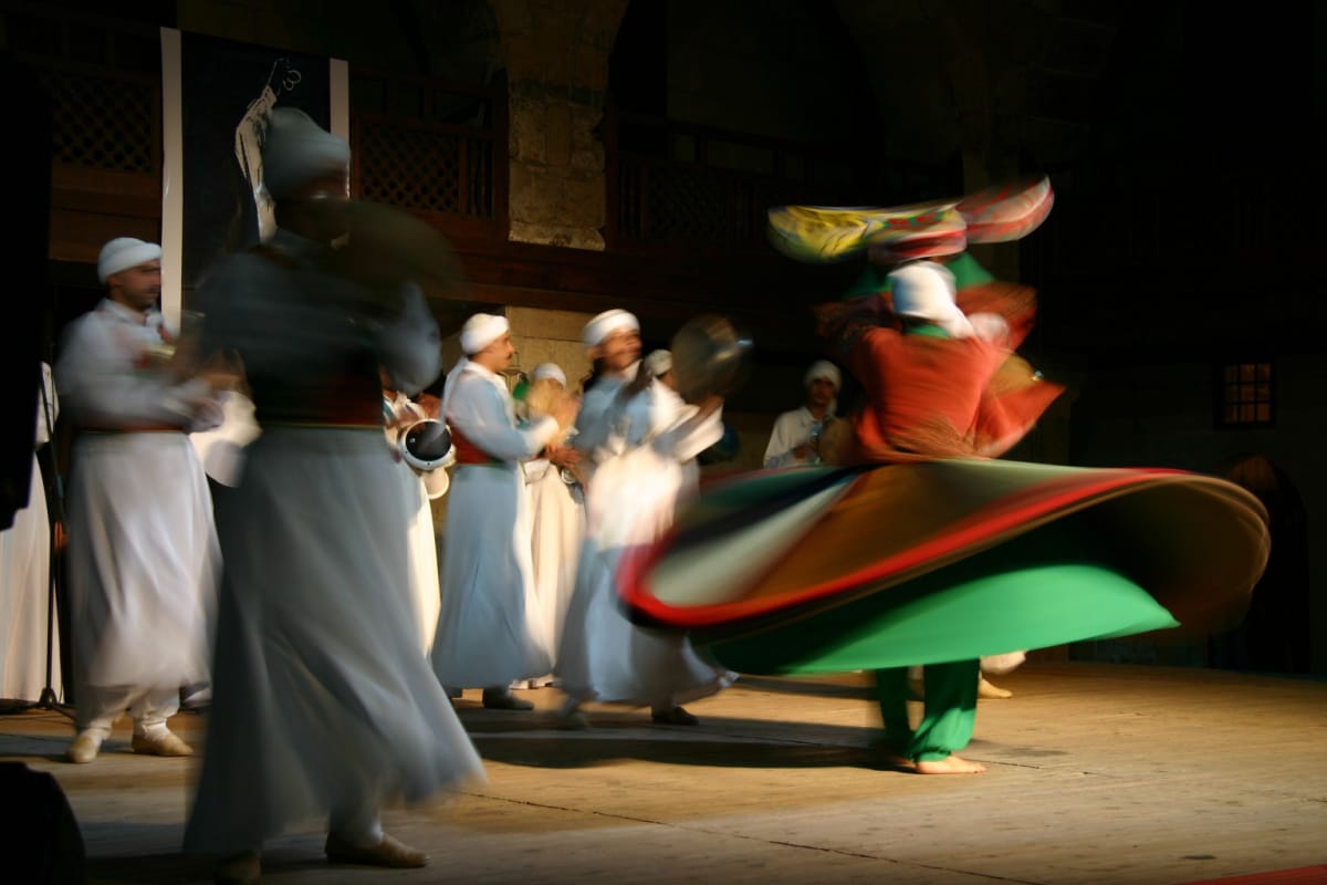 Cairo, Egypt - May 22, 2006: Sufi Tanoura Dancer Whirling with Colorful Skirt