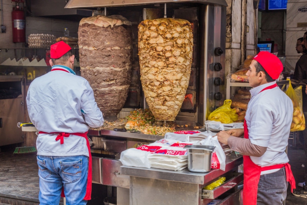 CAIRO, EGYPT - JANUARY 26, 2019: Shawarma street food stall in Cairo, Egypt