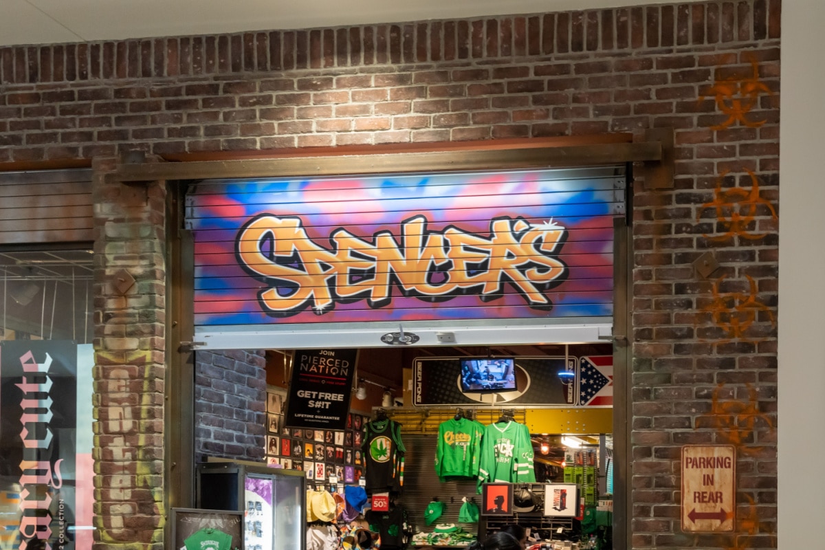 San Antonio, Texas, USA - March 17, 2022: Spencer's store at a shopping mall in San Antonio, Texas, USA. Spencer's, is a North American mall retailer specialize in novelty and gag gifts.