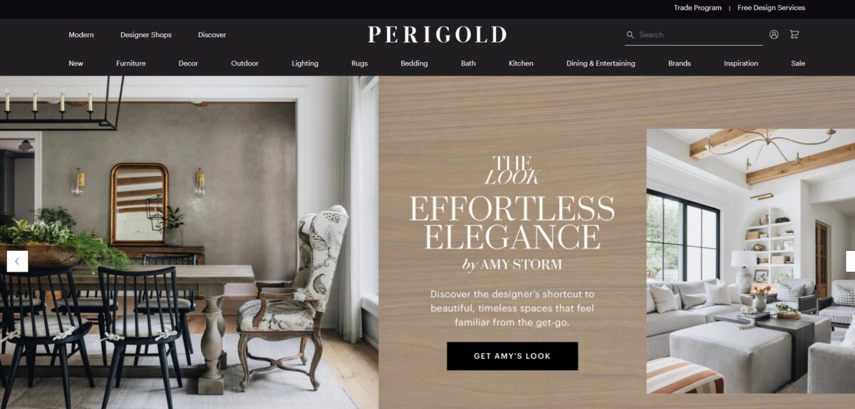 perigold website featuring an effortless elegance campaign by Amy Storm