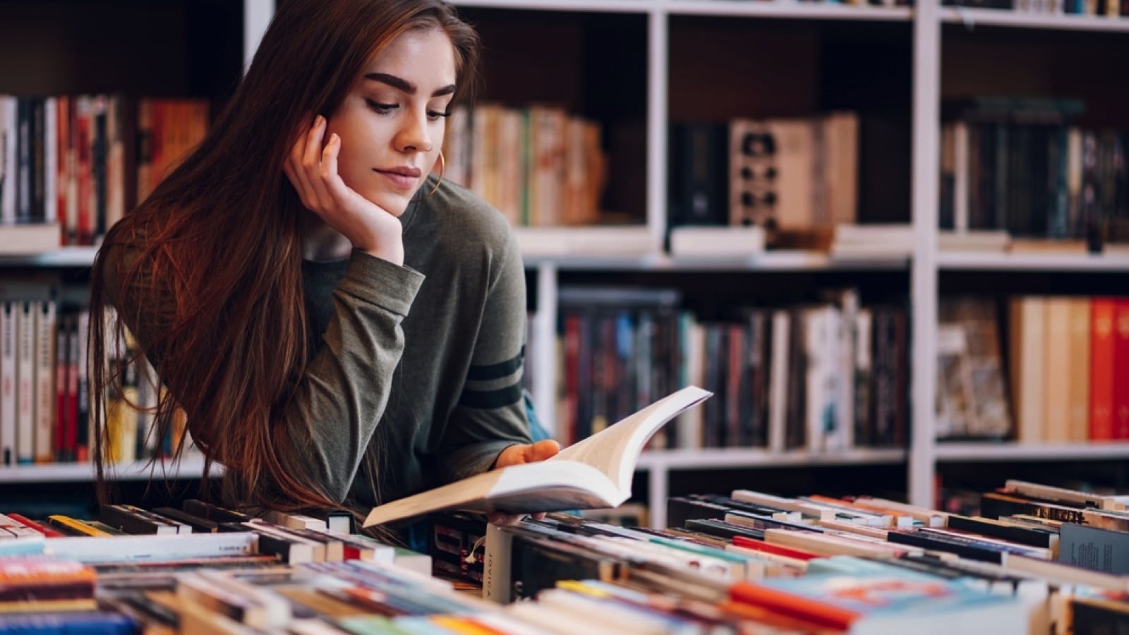 woman reading book