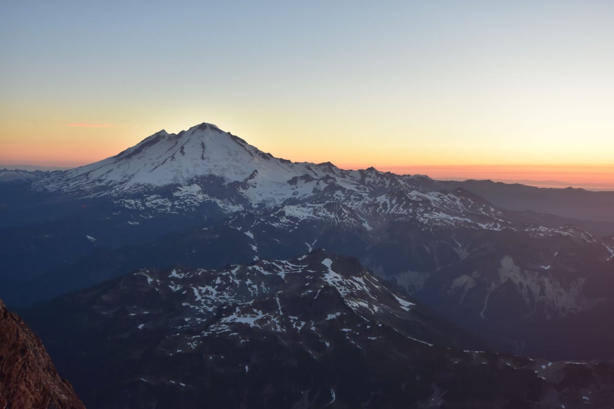 Breathtaking sunset on stratovolcano Mount Baker in the Cascade Mountains - Mount Baker Snoqualmie National Forest, Washington, United States