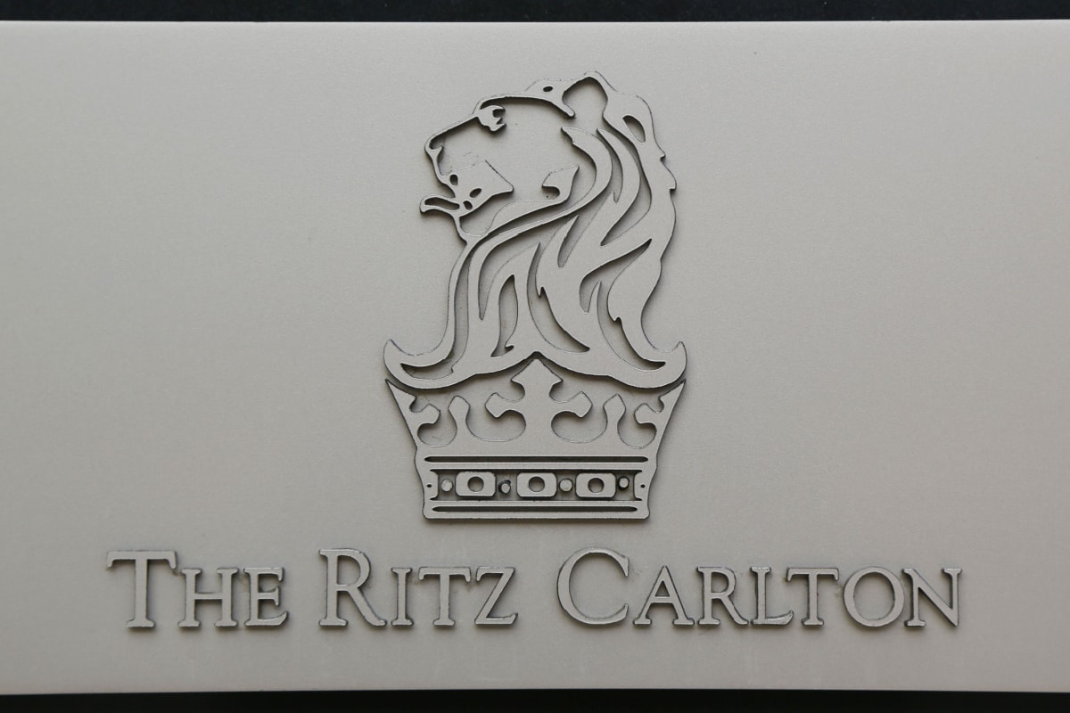 HERZLIYA, ISRAEL - NOVEMBER 25, 2014: The Ritz-Carlton sign in Herzliya Marina. Ritz-Carlton operates 84 luxury hotels and resorts in major cities and resorts in 26 countries