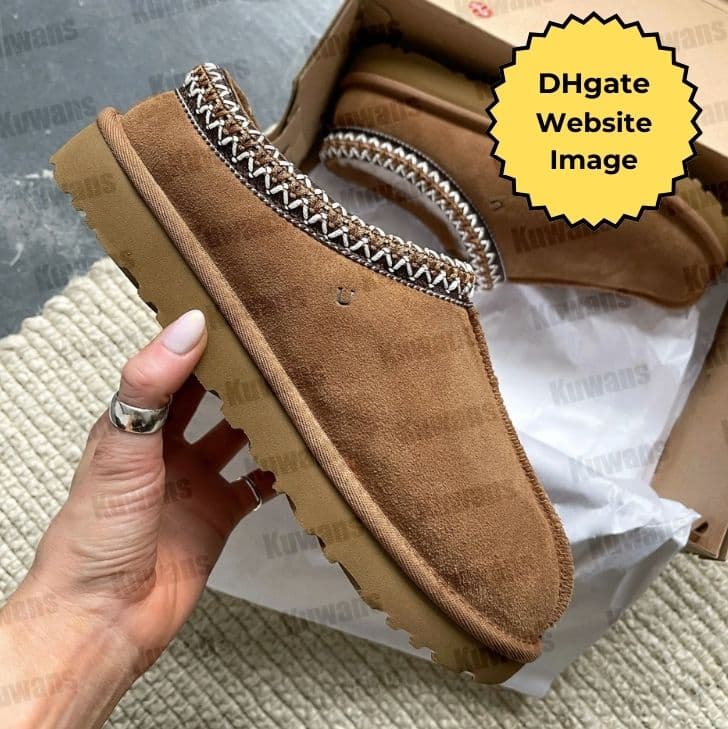 DHgate image of Tasman Slippers Tazz mustard seed Chestnut Fur Slides Sheepskin Classic Ultra Mini Platform Boot Winter Women Men Slip-on Shoes Suede Upper Wool Fall
