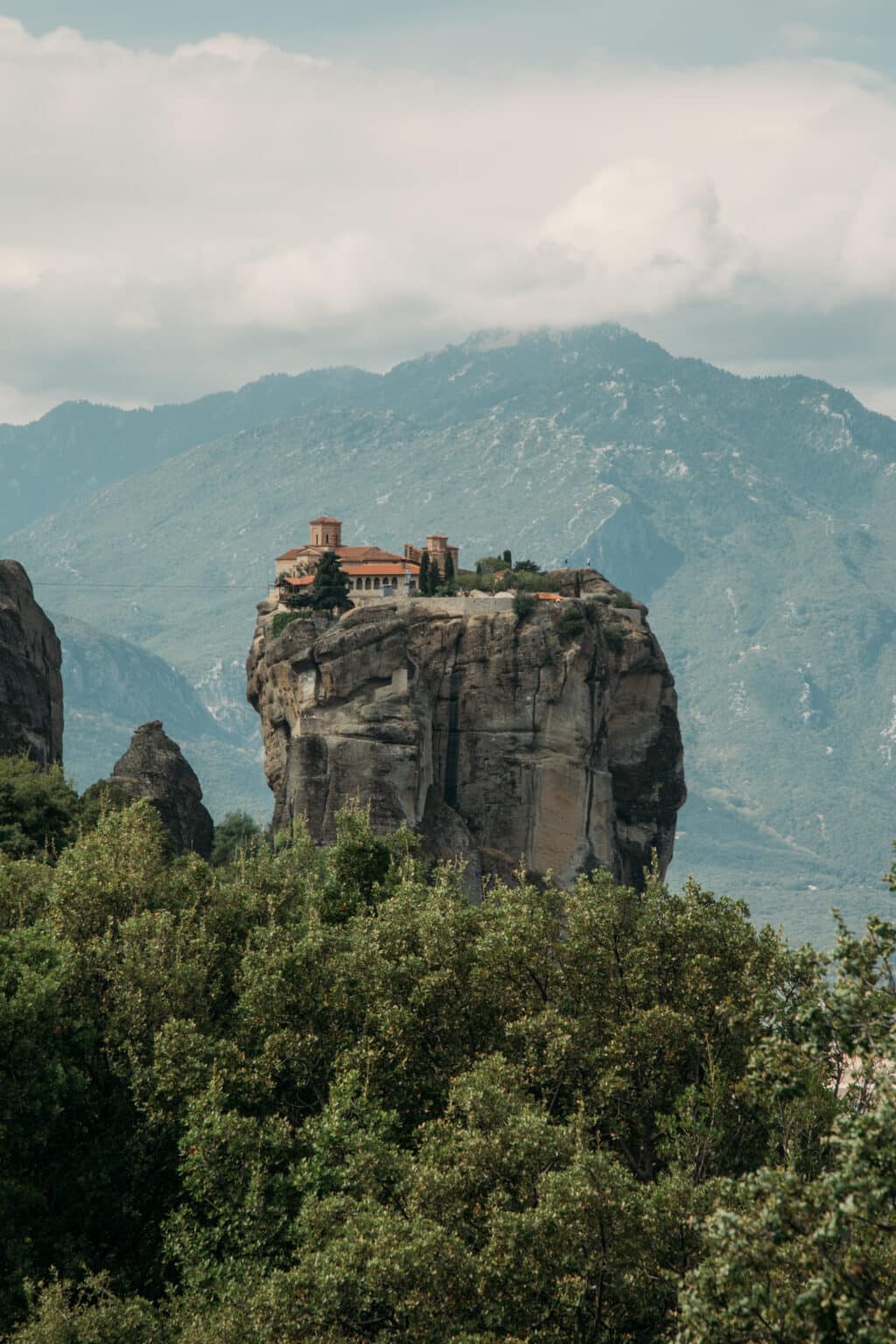 A monastery in Meteora in the distance