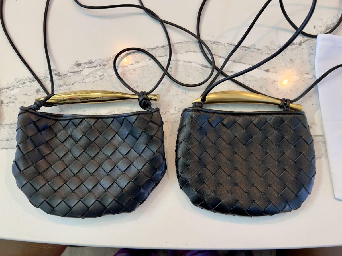 Comparison of real Bottega Veneta mini sardine bag and a fake