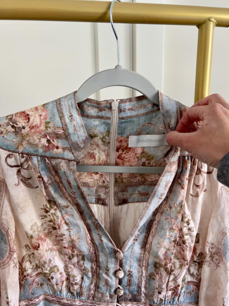 A close up of a Zimmermann dress tag
