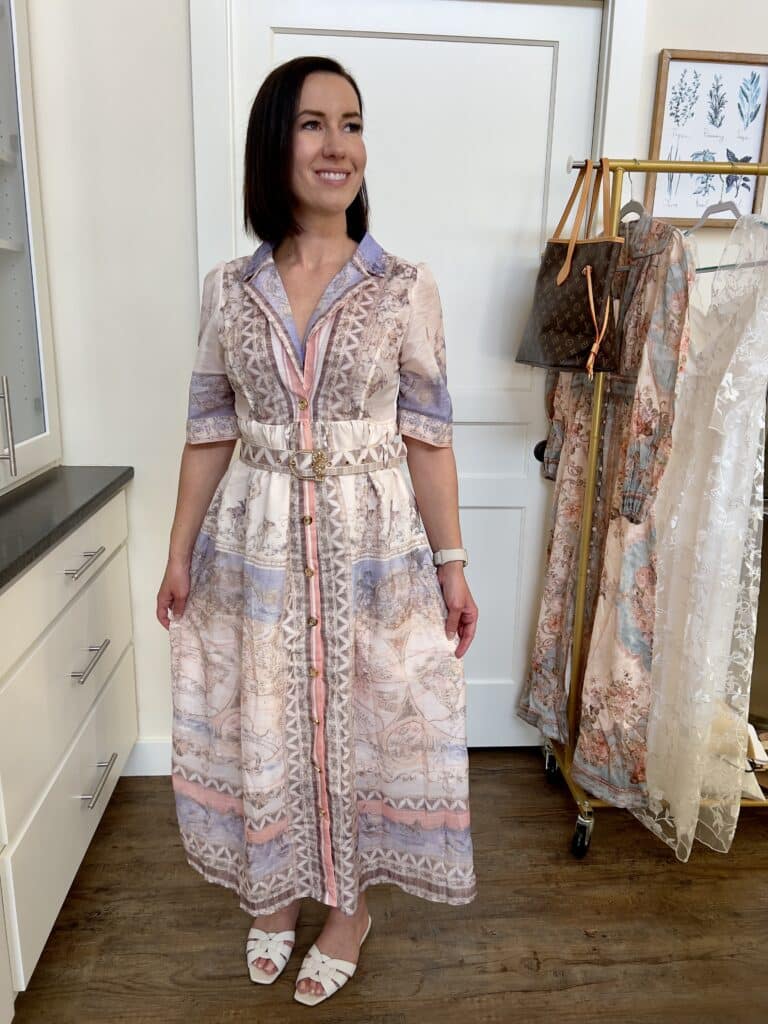 Lindsey wearing a map print midi dress from DHgate