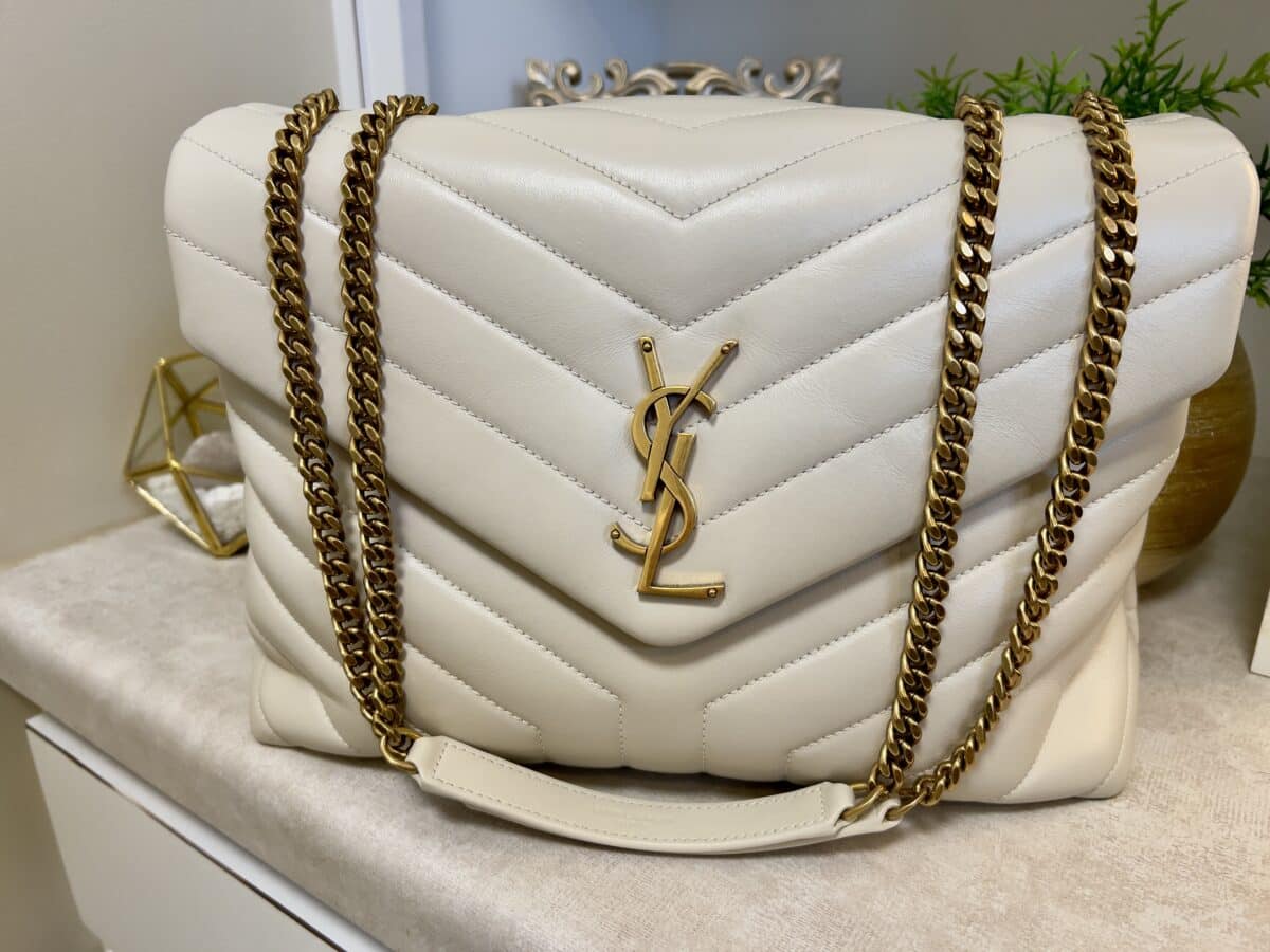 The YSL loulou medium with gold hardware in cream