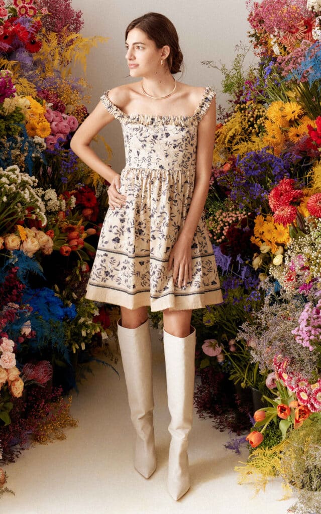 Model Wearing Moda Operandi's Achiote Café Off-The-Shoulder Cotton Mini Dress