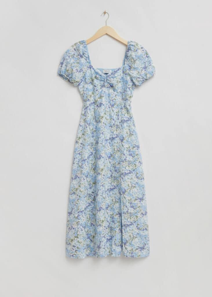 Photo of & Other Stories' Puff Sleeve Linen Midi Dress in Light Blue