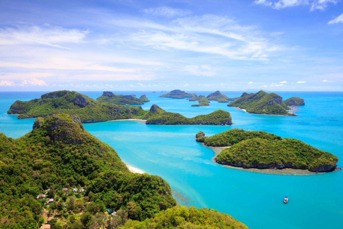 Bird eye view of Angthong national marine park, koh Samui, Suratthani, Thailand