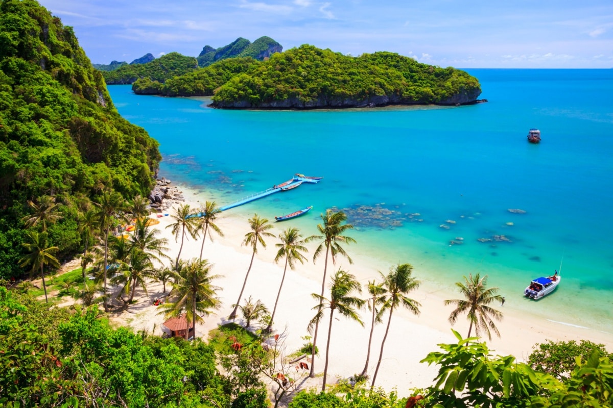 Bird eye view of Angthong national marine park, koh Samui, Suratthani, Thailand