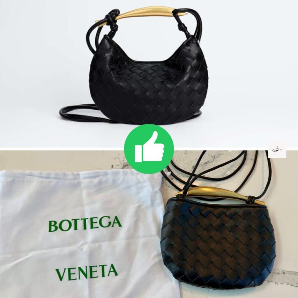 A website image compared to the handbag in real life, they look very similar