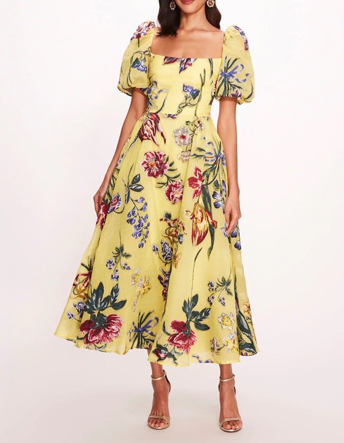ALEXANDER BUBBLE DRESS with yellow floral pattern and poofy dresses