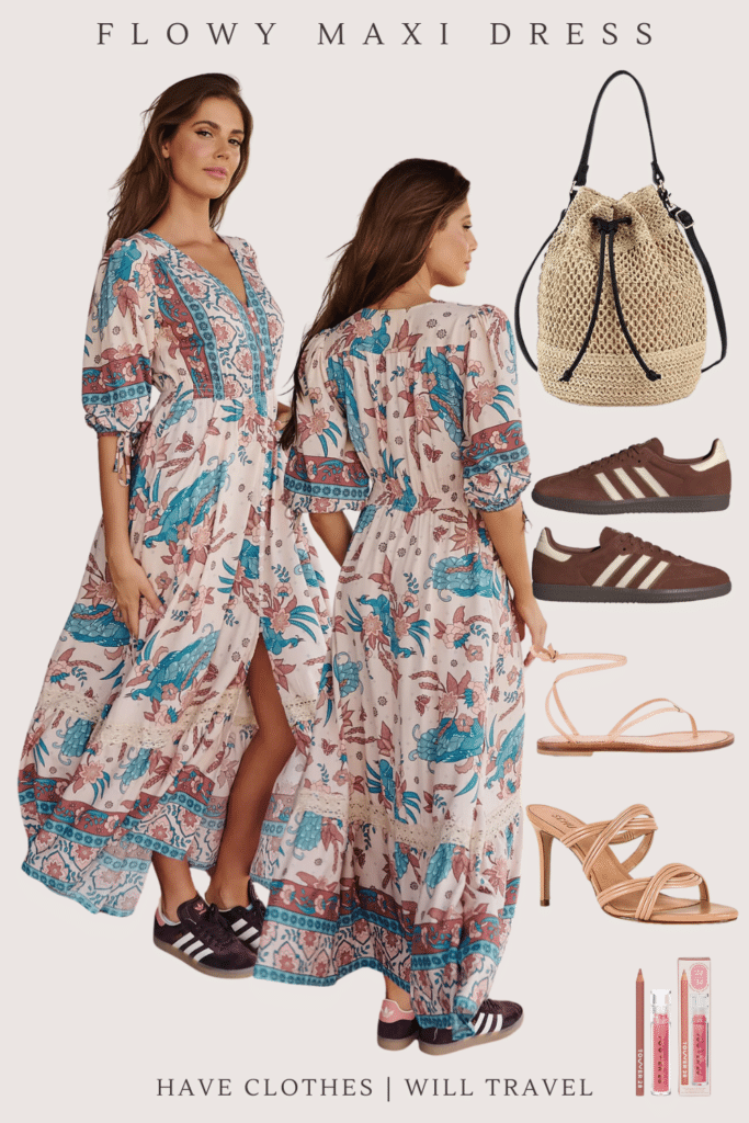 Molli Maxi Dress: Button Down A-Line Dress With Tied Sleeves In Symphony Print