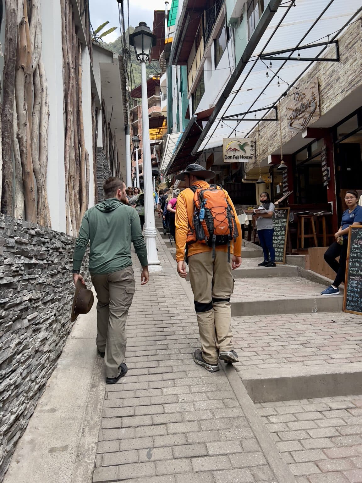 Walking to our hotel in Aquas Calientes - it was nice to have clean clothes to change into after this!