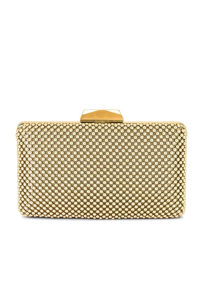 Gold clutch with embellishment