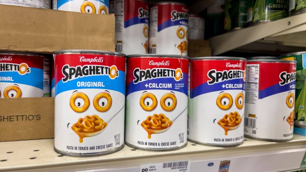 Everett, WA USA - circa June 2022: Close up view of Spaghetti-Os for sale inside a Fred Meyer grocery store.