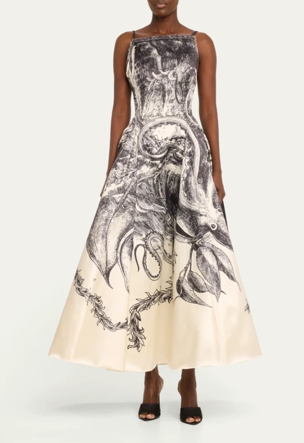 JASON WU COLLECTION Printed Square-Neck Backless Wool Cocktail Dress