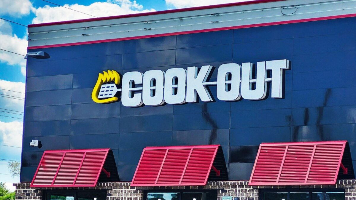 Cook Out Restaurant Sign, Manassas Park, Virginia, USA, July 27, 2024