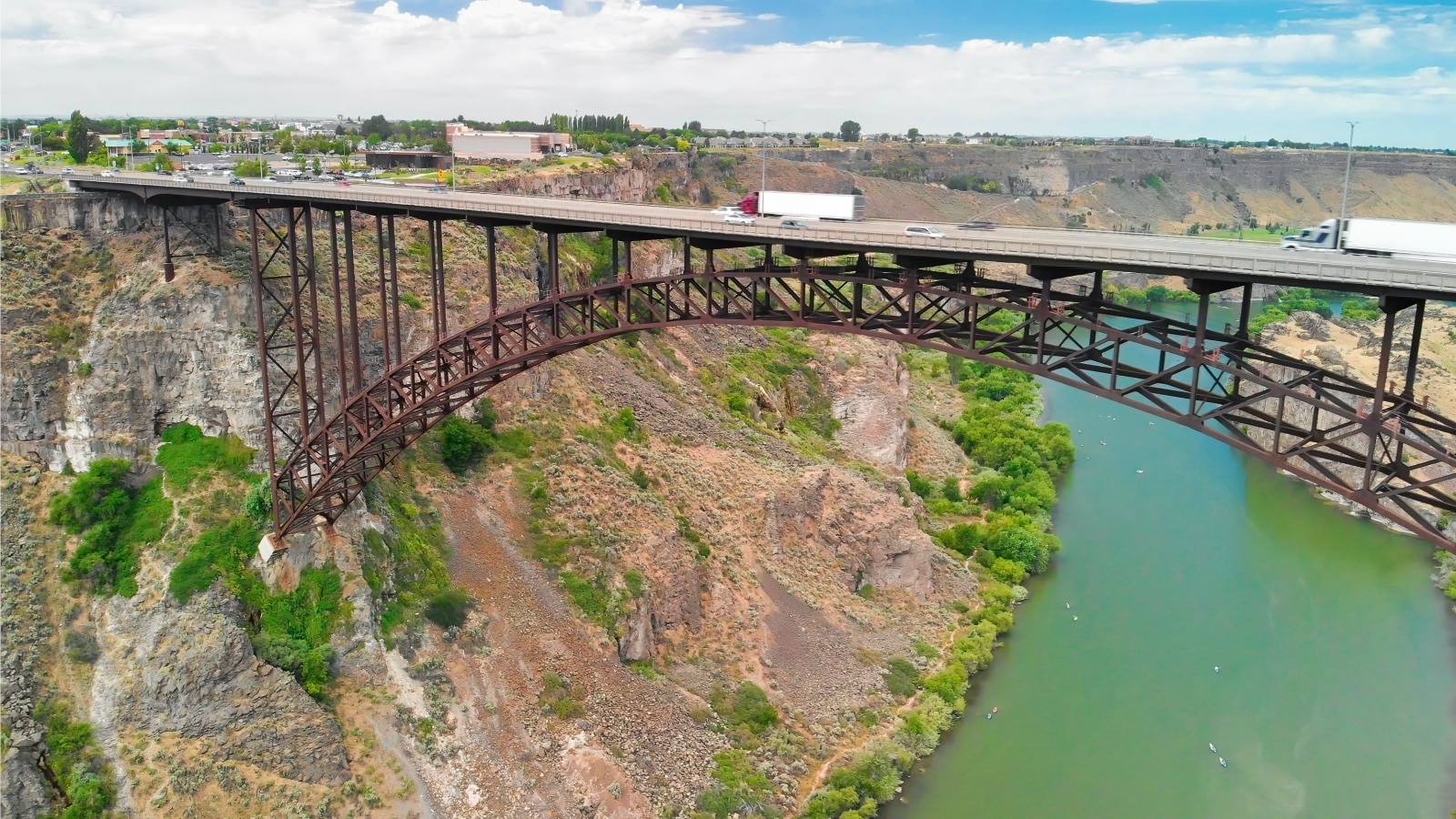 Perrine Memorial Bridge aerial view in Jerome, Idaho.