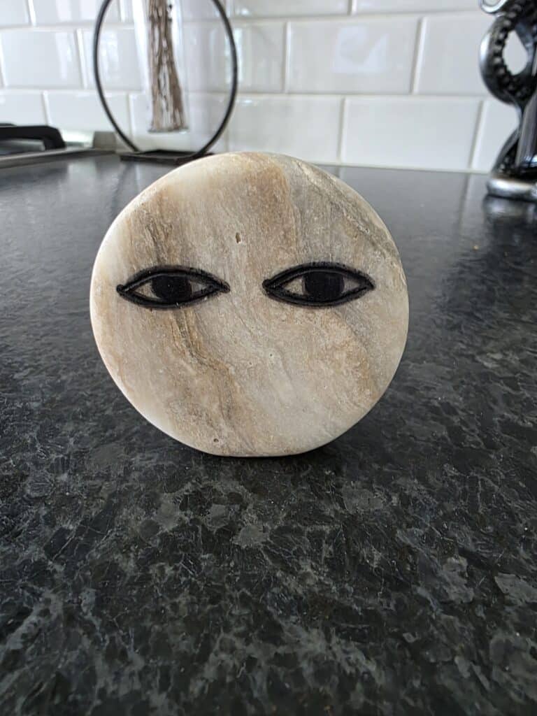 Painted stone from The Naka Island with eyes