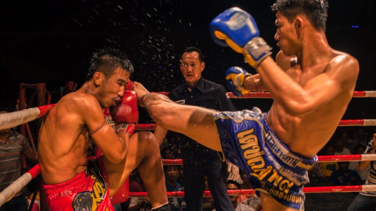 Udon Thani, Thailand, March 13: A boxer who did not compete in the World Muay Thai fights Thailand fantastic fight on March 13 in the province of Udon Thani, Thailand.