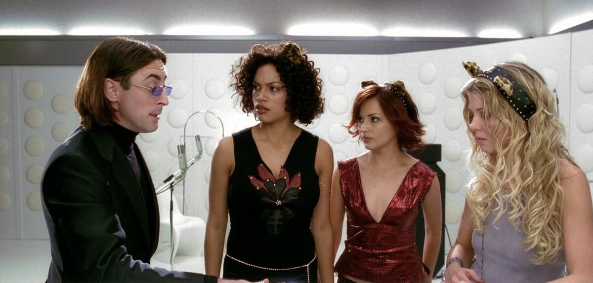 Rachael Leigh Cook, Alan Cumming, Tara Reid, and Rosario Dawson in Josie and the Pussycats (2001)