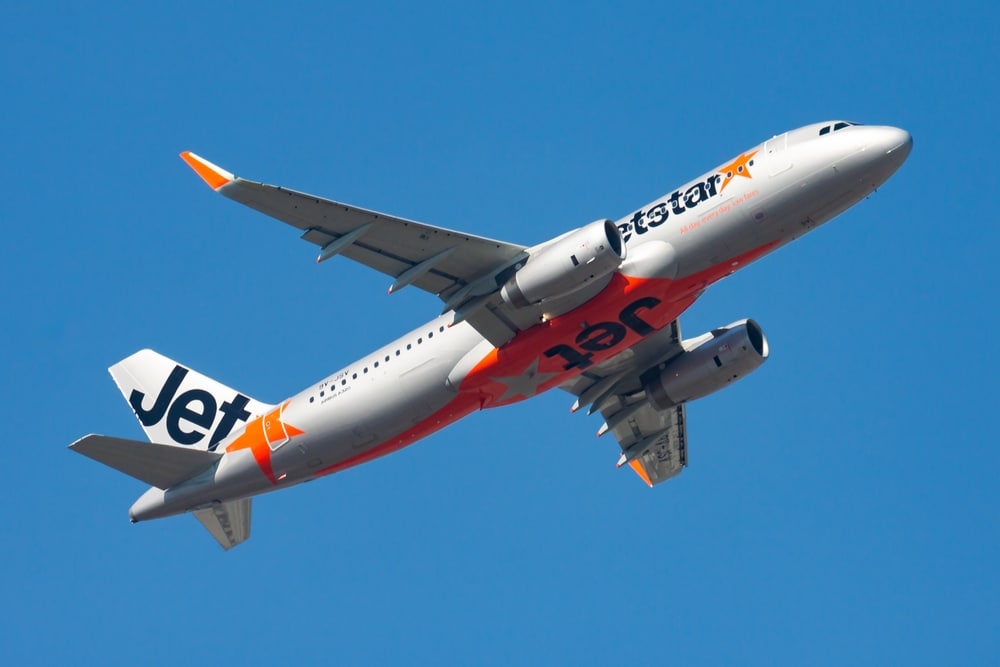 Hong Kong China - December 1, 2013: Jetstar Airways Airbus A320 9V-JSV passenger plane departure and take off at Hong Kong Chek Lap Kok Airport