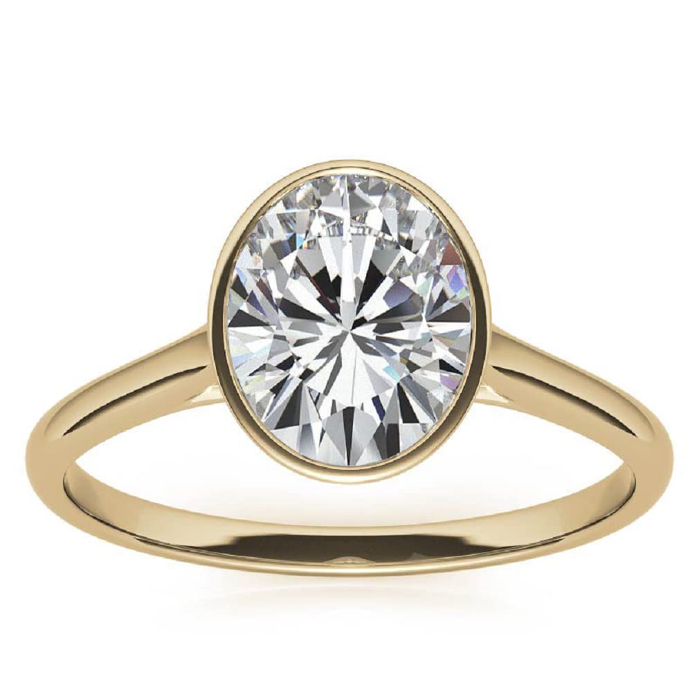 3 CT Oval Moissanite Ring, Bezel Hidden Halo Diamond, 925 Silver, 10K Yellow Gold, Solitaire Engagement Ring, Wedding Bridal Set, Size 3-12 (10K Solid Yellow Gold)