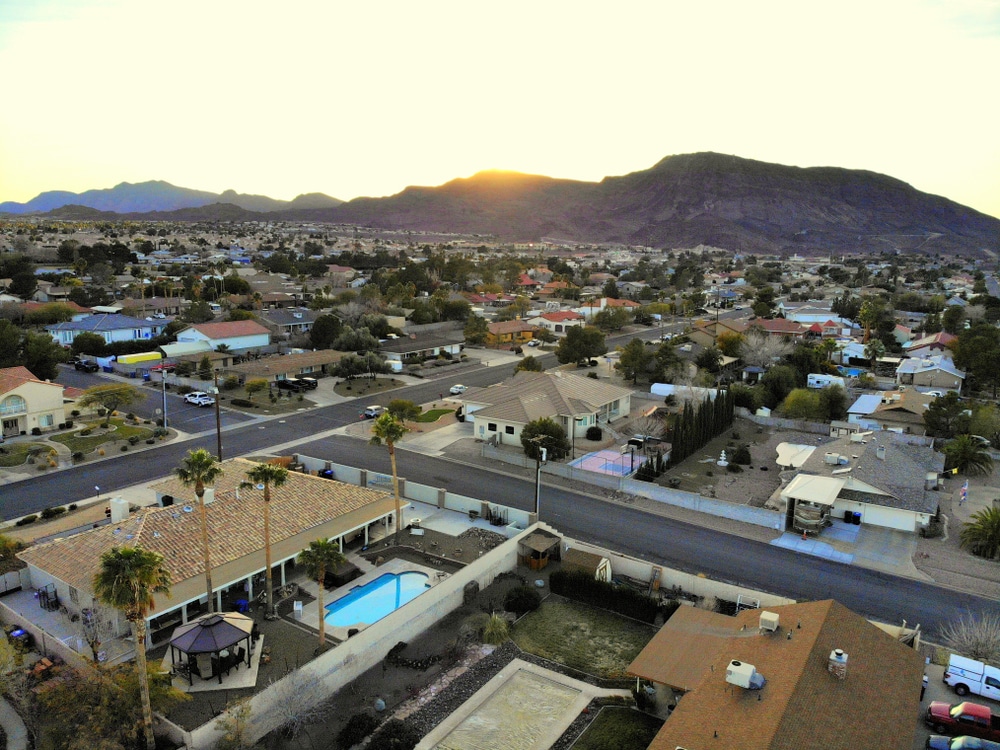 Henderson, Nevada, U.S.A - December 31, 2018 - The aerial view of a residential area before sunset