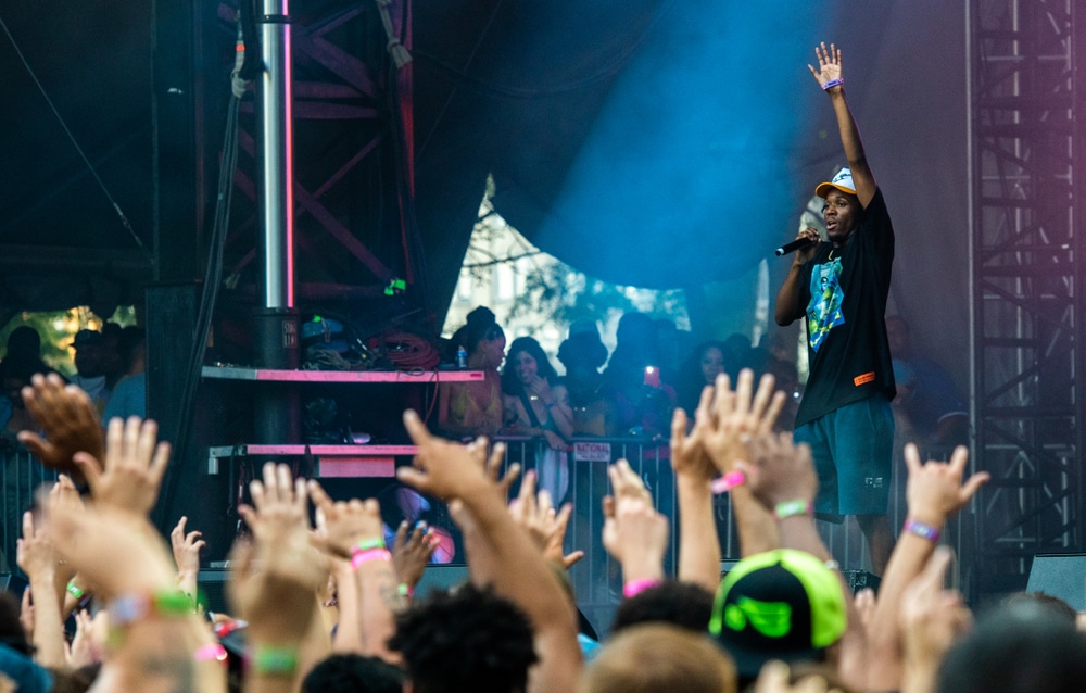 Chicago, Illinois / United States - Thursday, August 1st, 2019. Chicago native rapper Saba performs at Lollapalooza in Grant Park, Chicago.