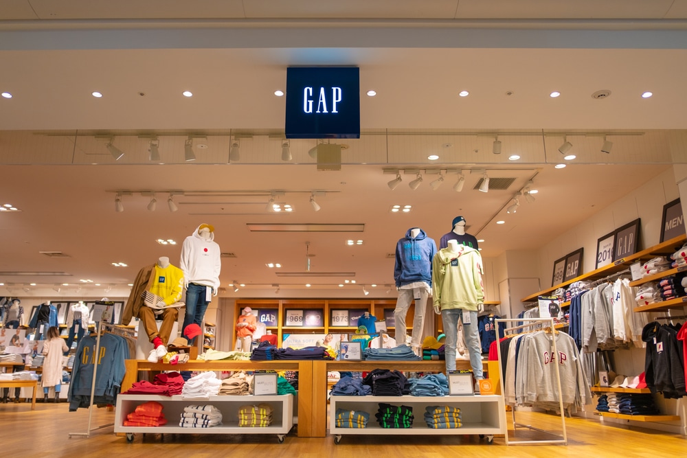 TOKYO, JAPAN - FEBRUARY 21, 2020: Fashion showcase at Gap store in Aqua City Odaiba shopping mall in Tokyo, Japan.