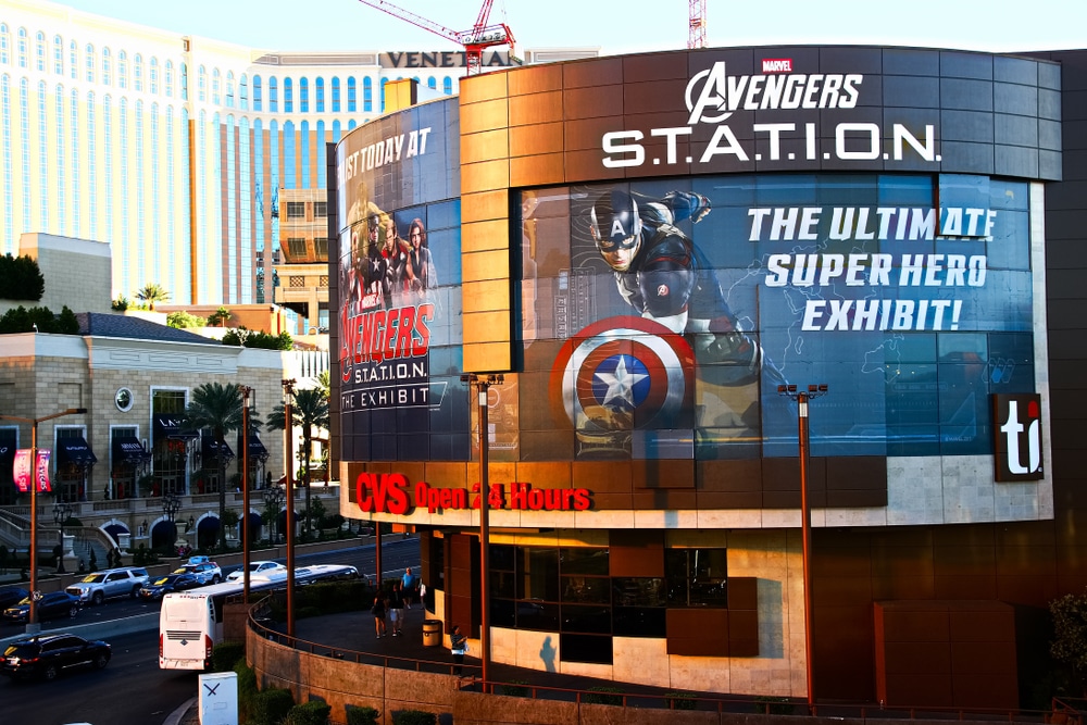 Las Vegas,NV,USA Sep 15,2018 : Marvel Avengers station in front of the Treasure Island Hotel and Casino, Las Vegas Strip in Paradise, Nevada.