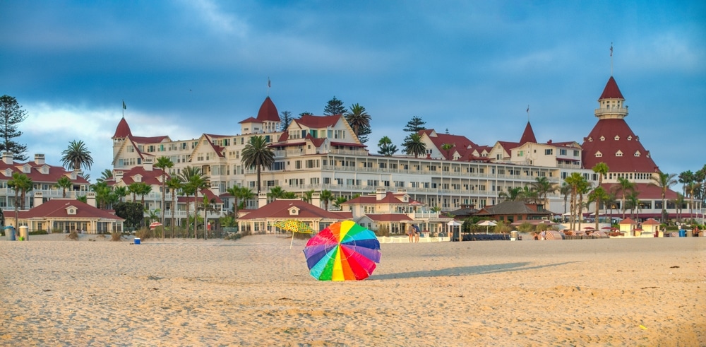 The Coronado is a famous attraction in Coronado Beach, San Diego. Panoramic view.