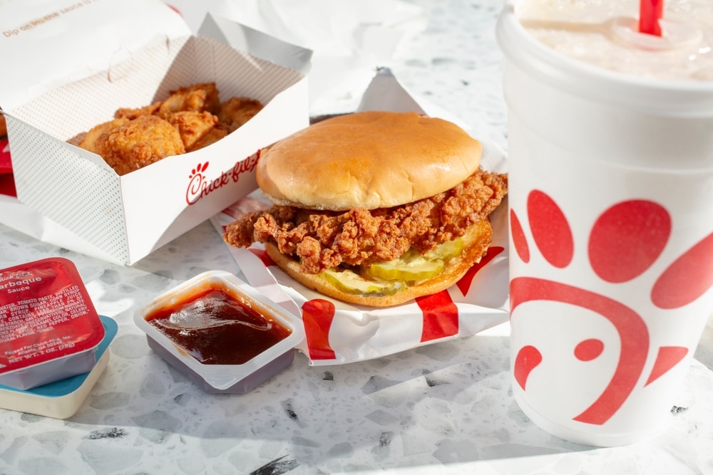 Los Angeles, California, United States - 04-14-2024: A view of a Chick-Fil-A combo meal.