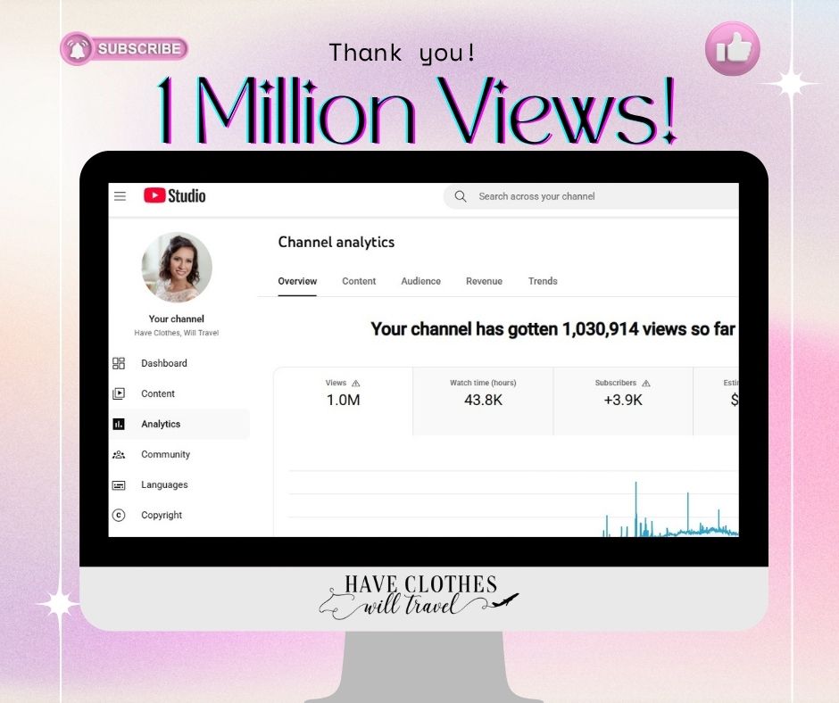 Have Clothes, Will Travel hits one million youtube views!