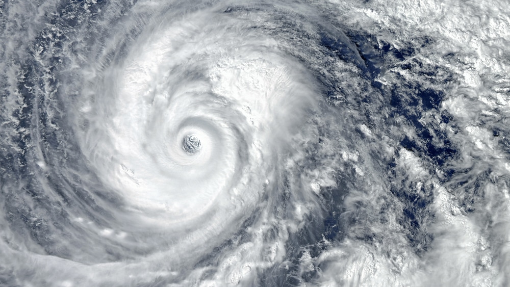 Eye of the Hurricane. Hurricane on Earth. Typhoon over planet Earth.. Category 5 super typhoon approaching the coast. View from outer space. (Elements of this image furnished by NASA)