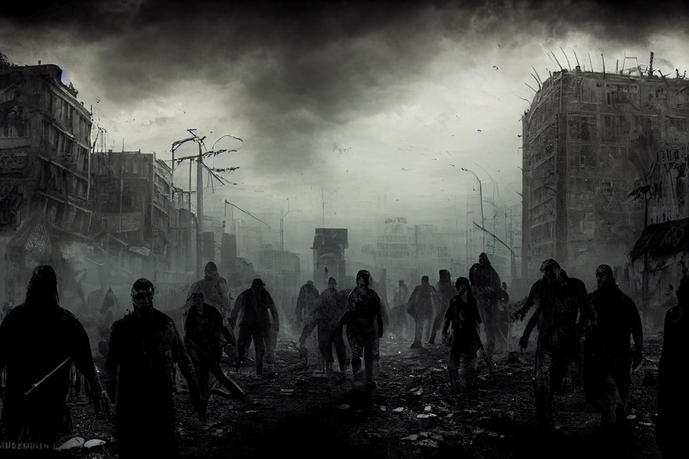 Zombies in a Post Apocalyptic City Background Grunge Creepy
